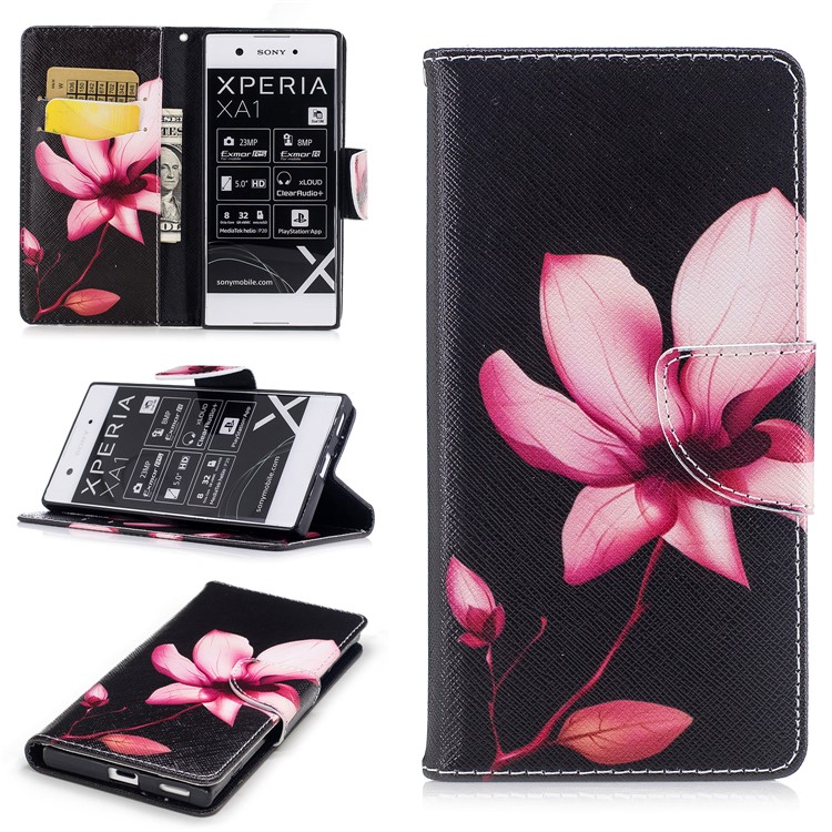 Pattern Printing Stand Leather Wallet Phone Casing with Magnet for Sony Xperia XA1 - Flower-1