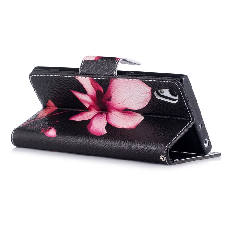 Pattern Printing Stand Leather Wallet Phone Casing with Magnet for Sony Xperia XA1 - Flower-4