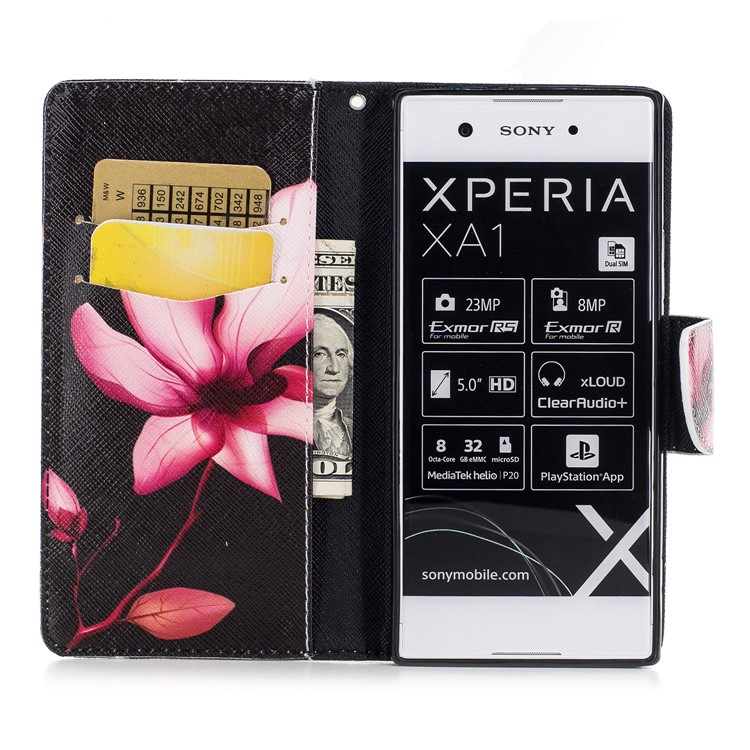 Pattern Printing Stand Leather Wallet Phone Casing with Magnet for Sony Xperia XA1 - Flower-8