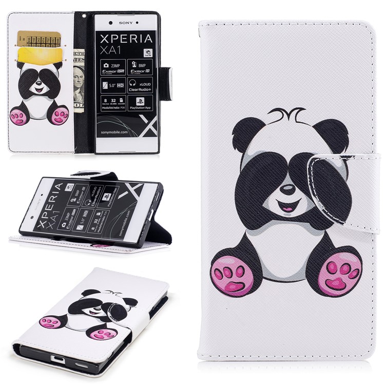 Pattern Printing Folio Magnetic Leather Wallet Phone Casing with Stand for Sony Xperia XA1 - Panda-1