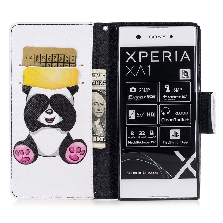 Pattern Printing Folio Magnetic Leather Wallet Phone Casing with Stand for Sony Xperia XA1 - Panda-8