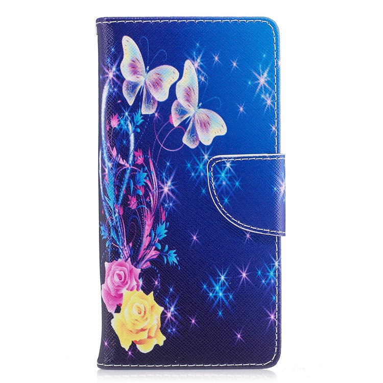 Pattern Printing Magnetic Stand Leder Geldbörse Telefon Gehäuse für Sony Xperia XA1 - Zwei Schmetterlinge und Blumen-2