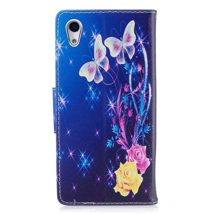 Pattern Printing Magnetic Stand Leder Geldbörse Telefon Gehäuse für Sony Xperia XA1 - Zwei Schmetterlinge und Blumen-3