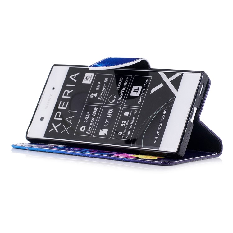 Pattern Printing Magnetic Stand Leder Geldbörse Telefon Gehäuse für Sony Xperia XA1 - Zwei Schmetterlinge und Blumen-5