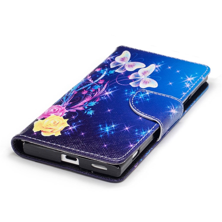 Pattern Printing Magnetic Stand Leder Geldbörse Telefon Gehäuse für Sony Xperia XA1 - Zwei Schmetterlinge und Blumen-6