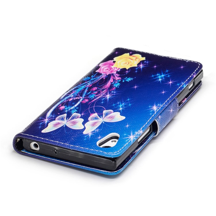 Pattern Printing Magnetic Stand Leder Geldbörse Telefon Gehäuse für Sony Xperia XA1 - Zwei Schmetterlinge und Blumen-7