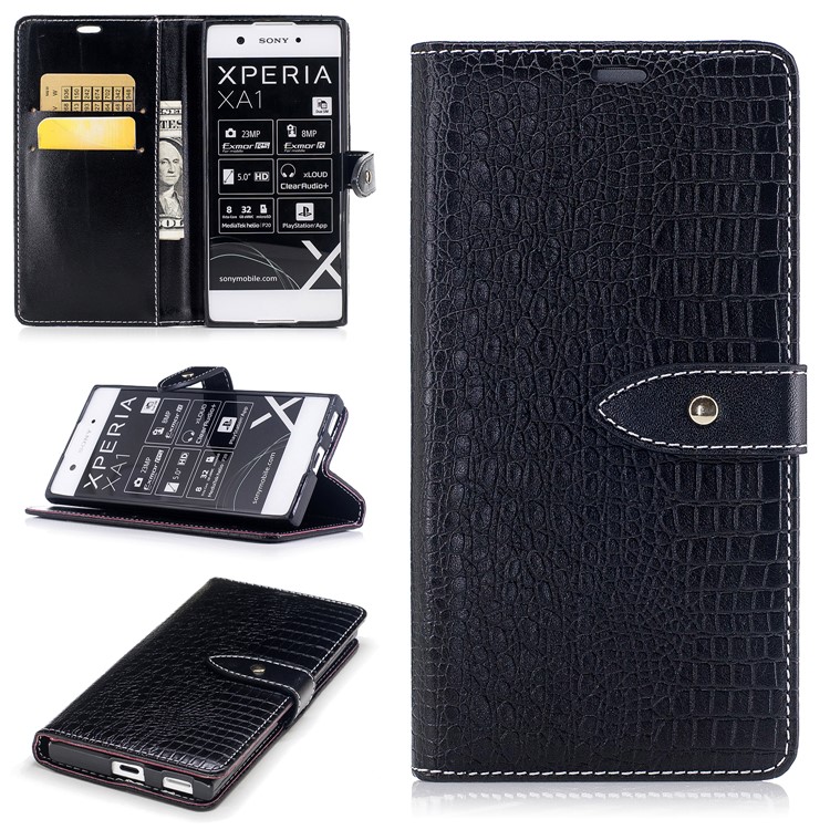 For Sony Xperia XA1 Crocodile Texture Leather Flip Cellphone Protection Cover with Stand - Black-1