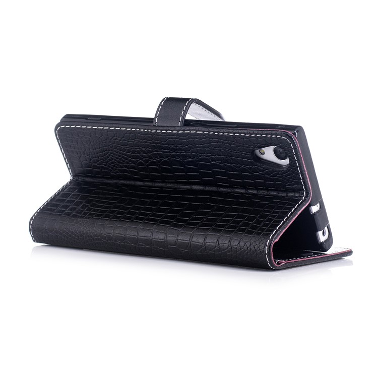 For Sony Xperia XA1 Crocodile Texture Leather Flip Cellphone Protection Cover with Stand - Black-4