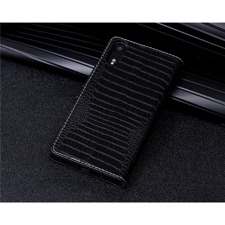 For Sony Xperia XZs / XZ Crocodile Texture Leather Flip Case Cover with Stand - Black-10