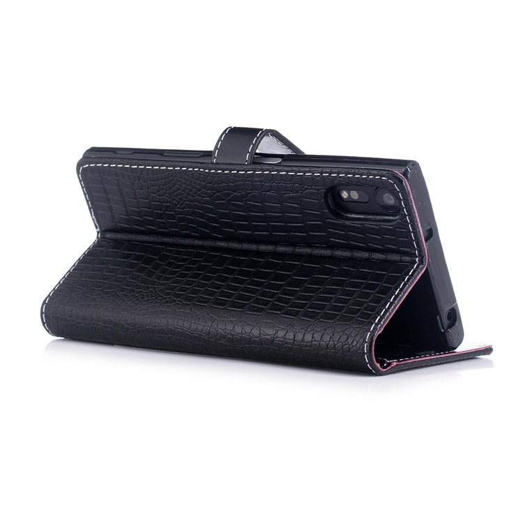 For Sony Xperia XZs / XZ Crocodile Texture Leather Flip Case Cover with Stand - Black-4