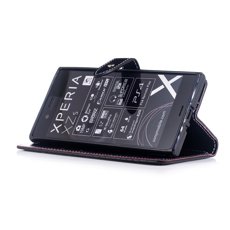 For Sony Xperia XZs / XZ Crocodile Texture Leather Flip Case Cover with Stand - Black-5