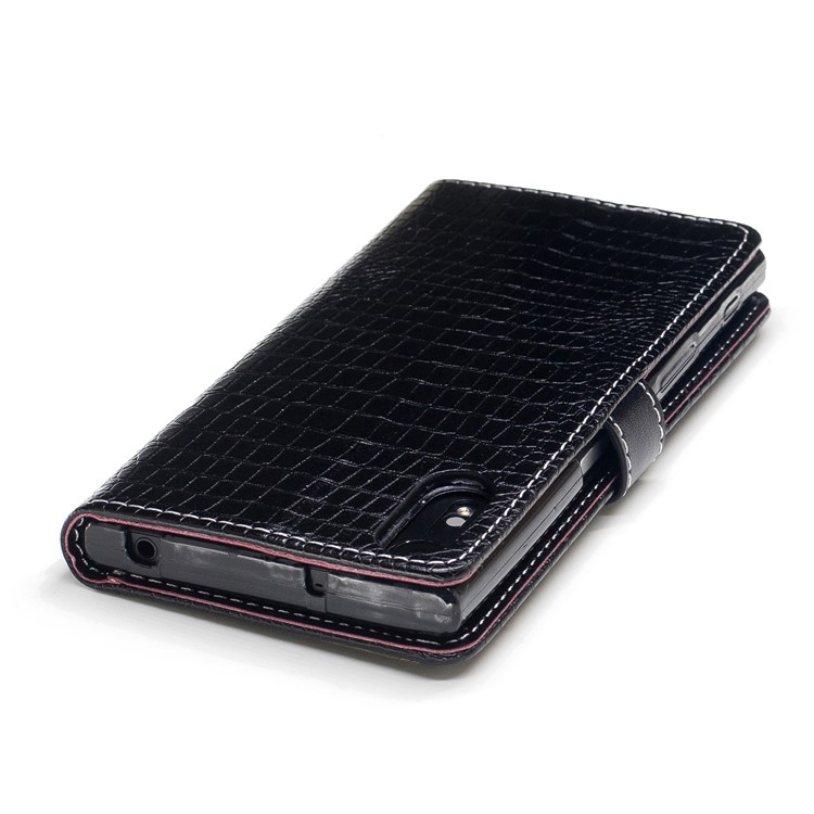 For Sony Xperia XZs / XZ Crocodile Texture Leather Flip Case Cover with Stand - Black-7