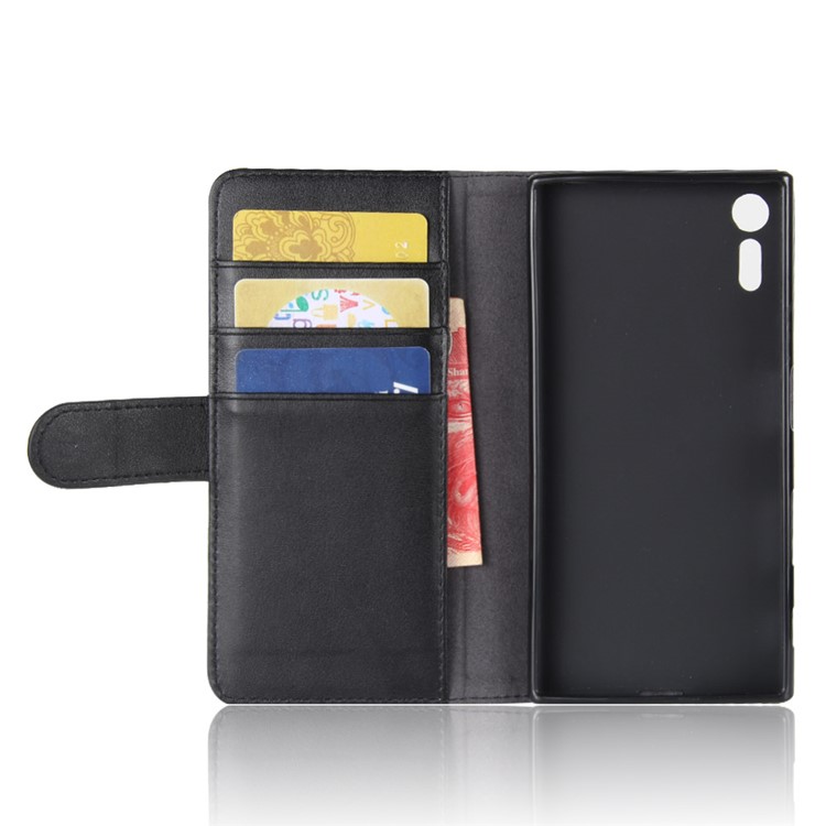 Genuine Split Leather Wallet Protection Cell Phone Case for Sony Xperia XZs / XZ - Black-4