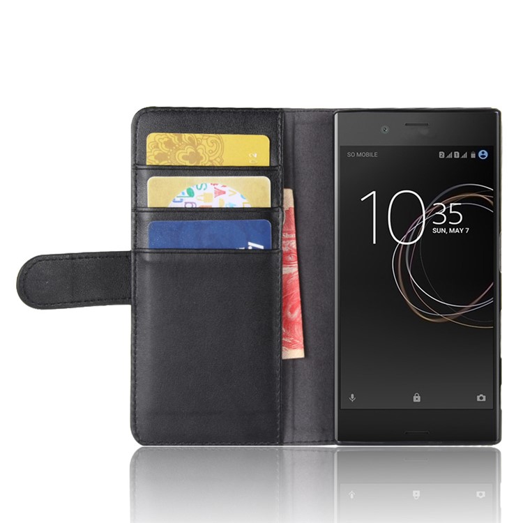 Genuine Split Leather Wallet Protection Cell Phone Case for Sony Xperia XZs / XZ - Black-5