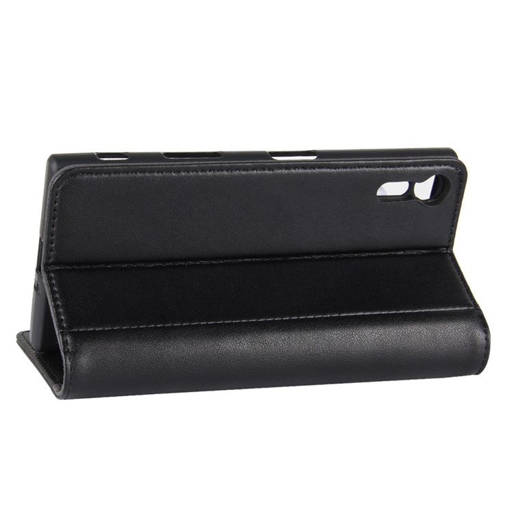 Genuine Split Leather Wallet Protection Cell Phone Case for Sony Xperia XZs / XZ - Black-6