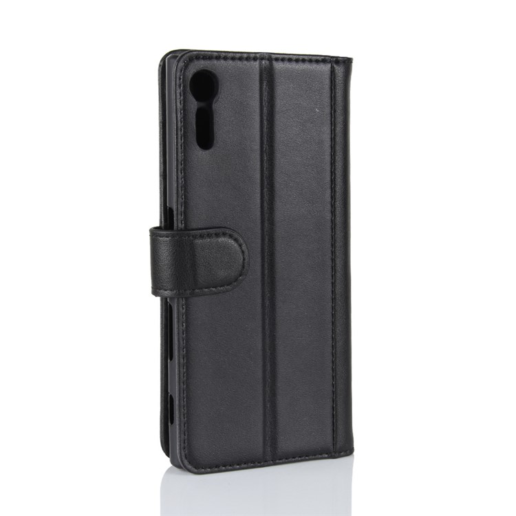 Genuine Split Leather Wallet Protection Cell Phone Case for Sony Xperia XZs / XZ - Black-7