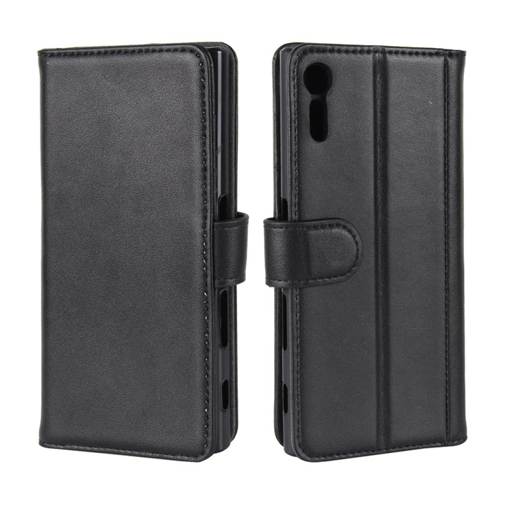 Genuine Split Leather Wallet Protection Cell Phone Case for Sony Xperia XZs / XZ - Black-8