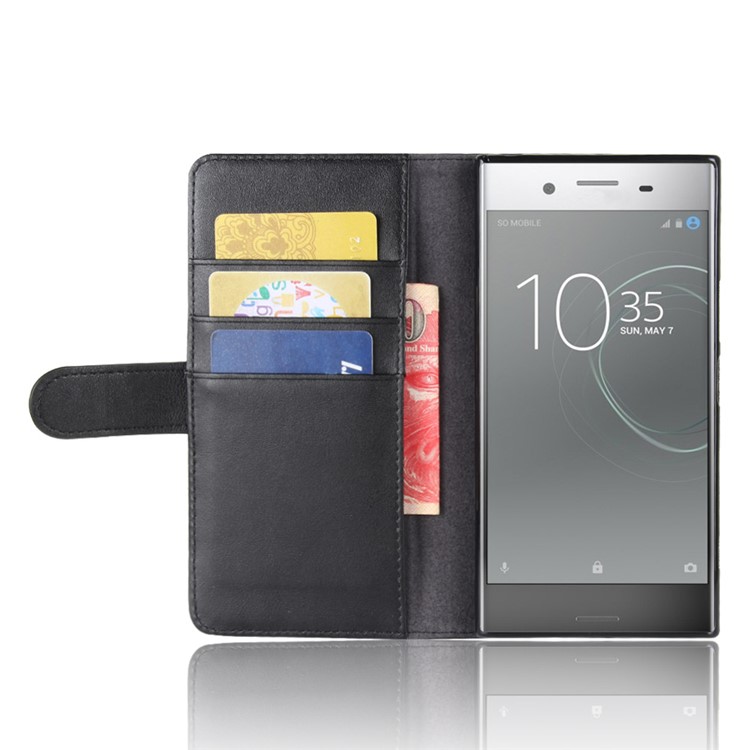 Genuine Split Leather Wallet Flip Stand Phone Casing for Sony Xperia XZ Premium - Black-5