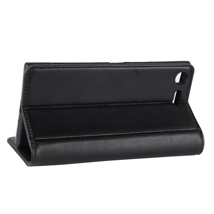 Genuine Split Leather Wallet Flip Stand Phone Casing for Sony Xperia XZ Premium - Black-6