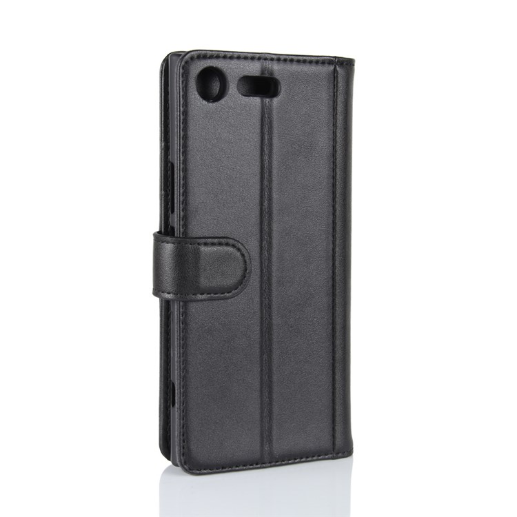 Genuine Split Leather Wallet Flip Stand Phone Casing for Sony Xperia XZ Premium - Black-7