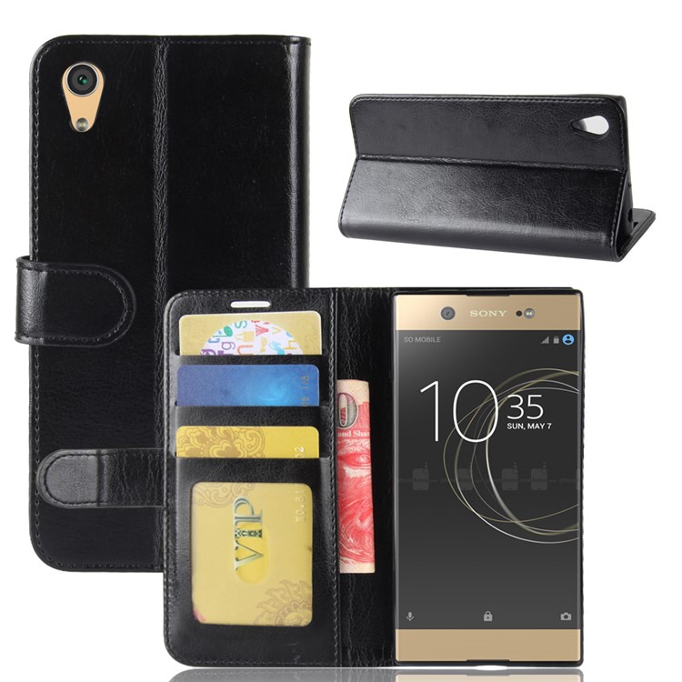 Crazy Horse Wallet Stand Leather Case for Sony Xperia XA1 - Black-1