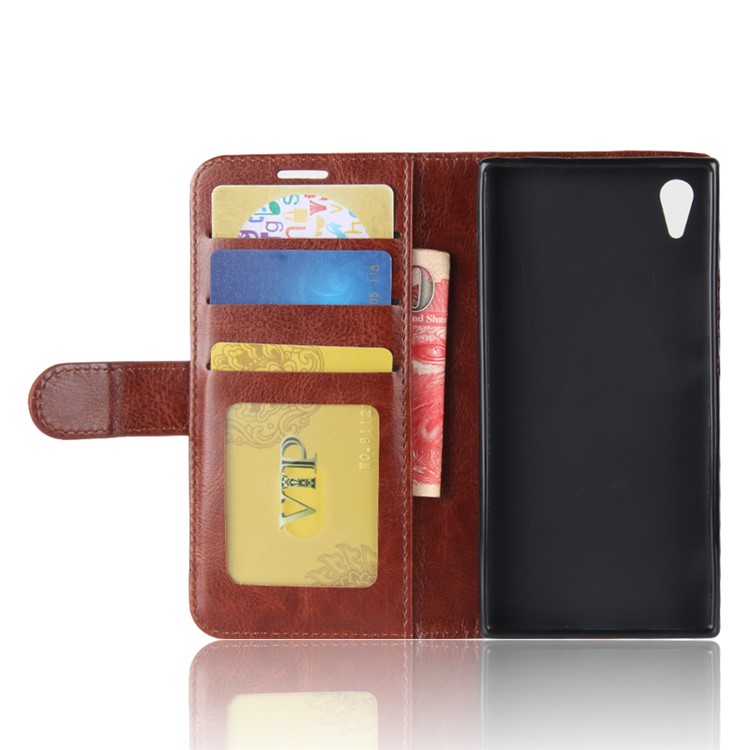 Crazy Horse Wallet Stand PU Leather Mobile Phone Case Accessory for Sony Xperia XA1 - Brown-4
