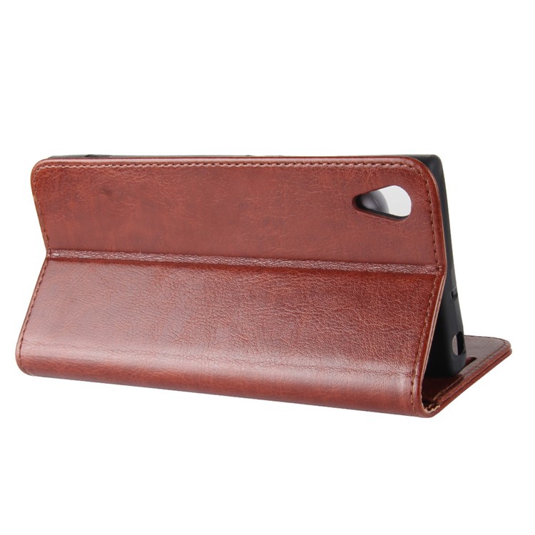 Crazy Horse Wallet Stand PU Leather Mobile Phone Case Accessory for Sony Xperia XA1 - Brown-6