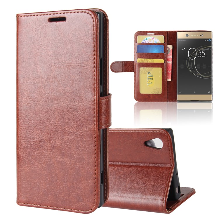 Crazy Horse Wallet Stand PU Leather Mobile Phone Case Accessory for Sony Xperia XA1 - Brown-8