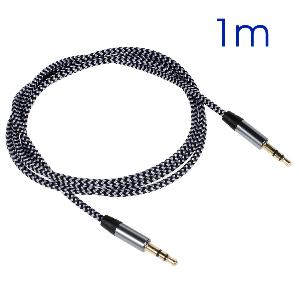 Nylon tejido de 3,5 mm macho a macho cable de audio estéreo - Negro-1
