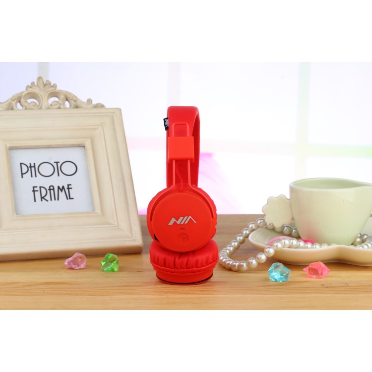 NIA X2 4-in-1 Bluetooth Hands-free Headphone Support Micro SD Player / FM Radio - Red-2