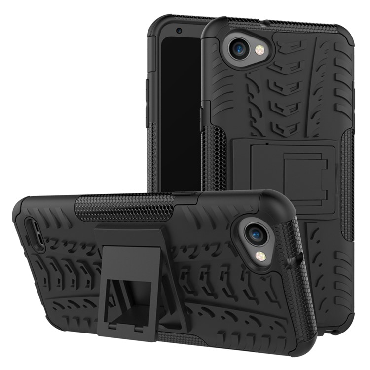 Anti-slip PC + TPU Hybrid Case with Kickstand for LG Q6 M700N (EU Version) / Q6 Plus - Black-1