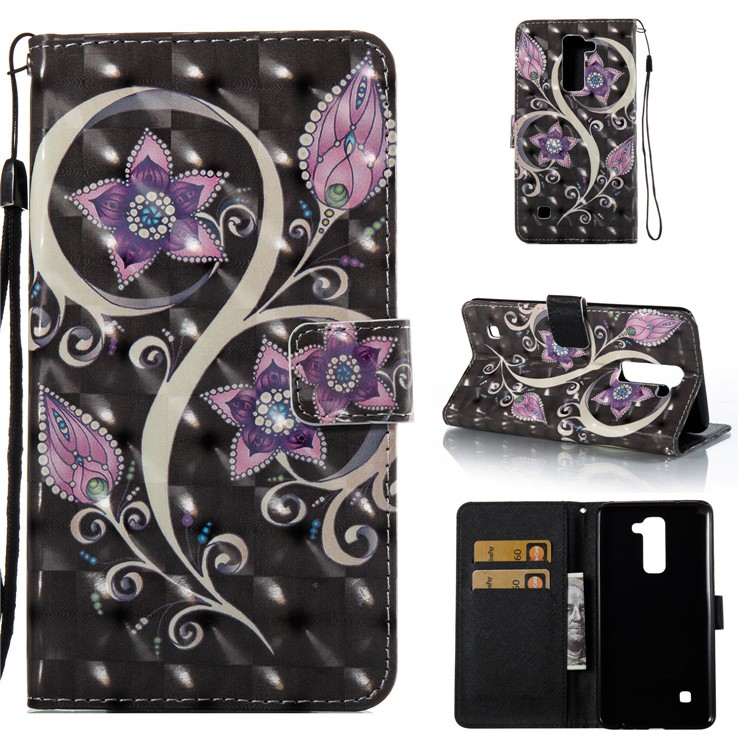 For LG Stylus 2/LG G Stylo 2 3D Butterfly Series Leather Stand Phone Shell Cover - Purple Flower-1