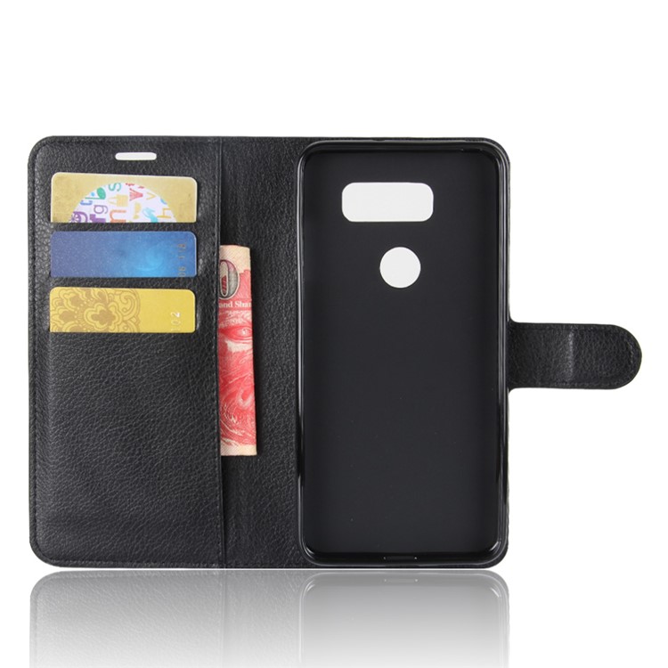 For LG V30 Litchi Skin PU Leather Wallet Stand Phone Shell - Black-3