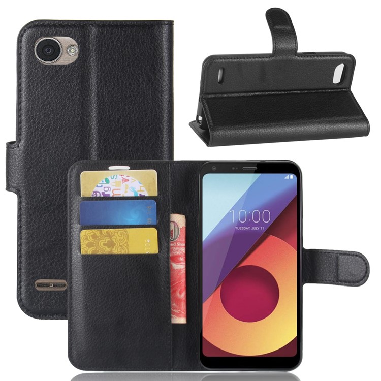 

Litchi Grain Stand Wallet Leather Phone Cover for LG Q6 M700N (EU Version) / Q6 Plus - Black, Q6 M700N