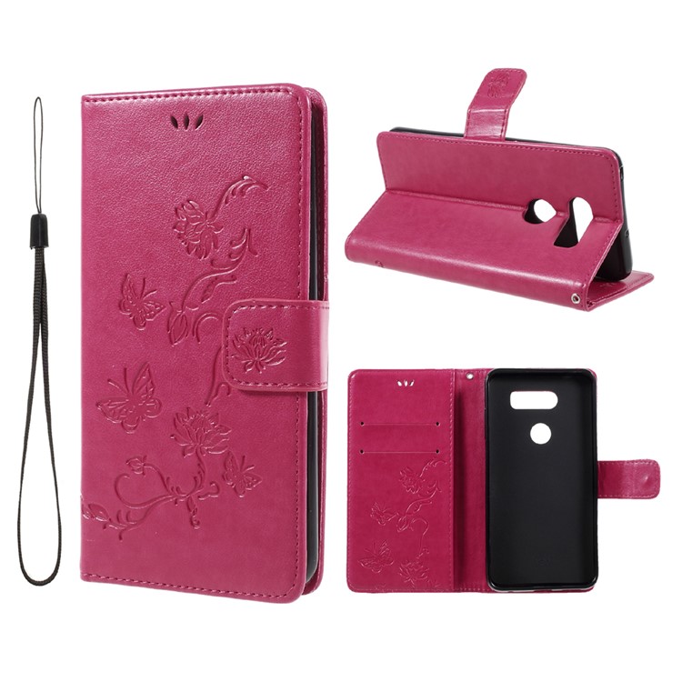 Imprint Butterfly Flowers Magnetic Wallet Leather Stand Cover for LG V30 - Rose-1