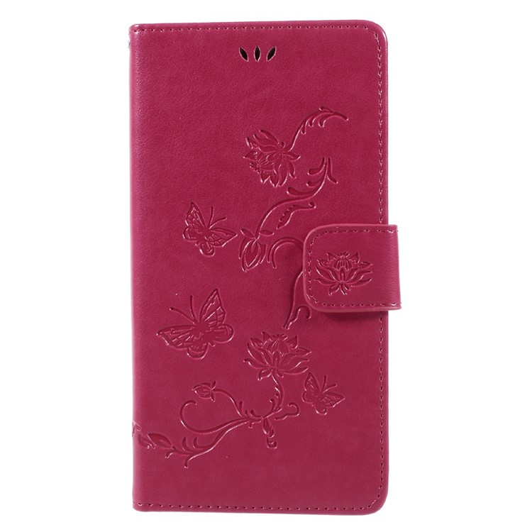 Imprint Butterfly Flowers Magnetic Wallet Leather Stand Cover for LG V30 - Rose-3