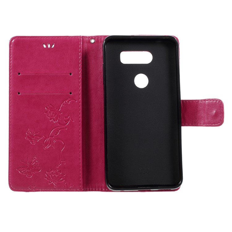 Imprint Butterfly Flowers Magnetic Wallet Leather Stand Cover for LG V30 - Rose-6