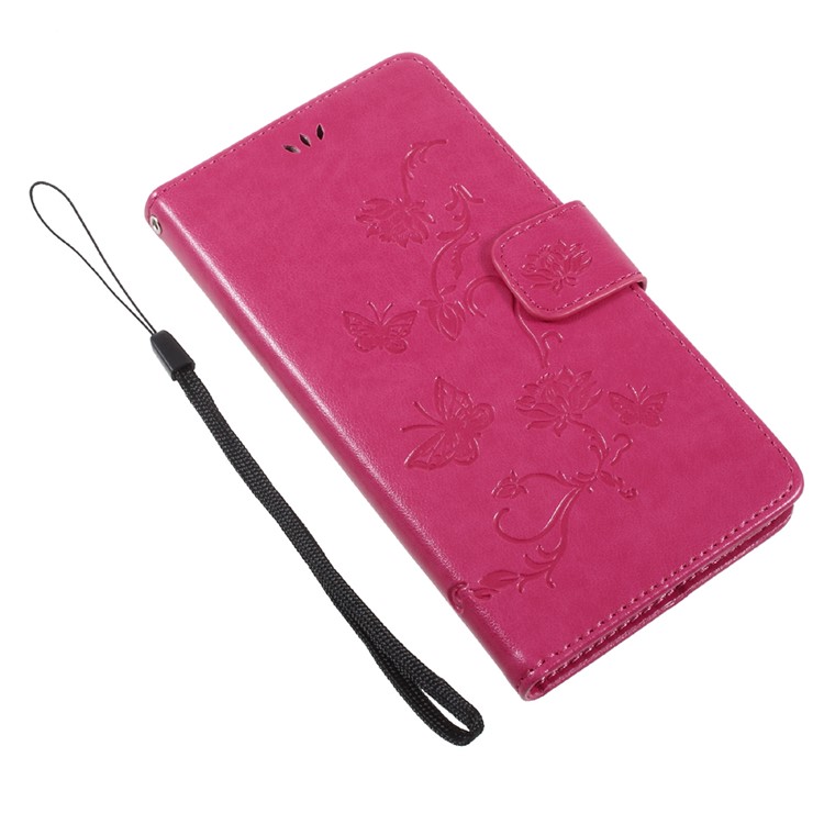 Imprint Butterfly Flowers Magnetic Wallet Leather Stand Cover for LG V30 - Rose-7