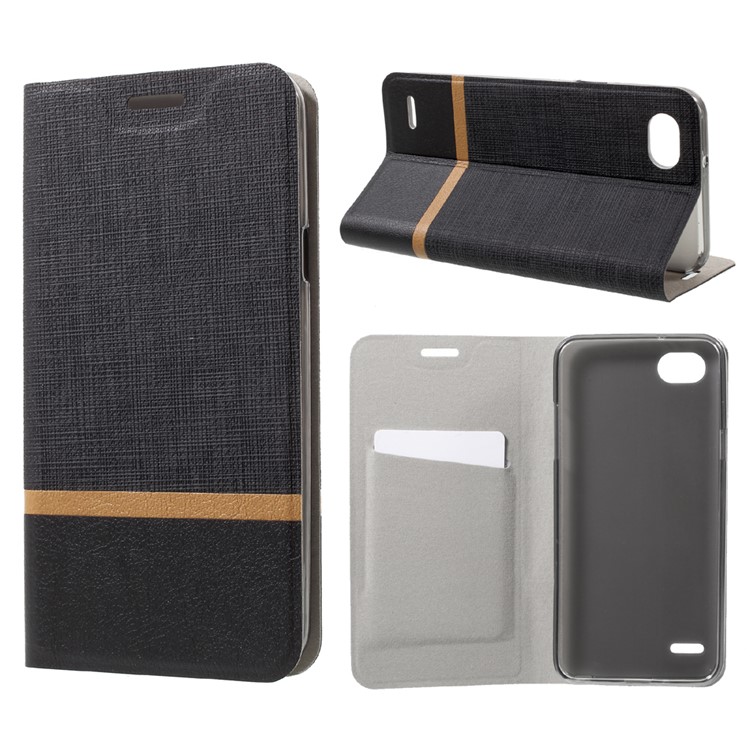 Cross Pattern Leather Card Holder Phone Case (Built-in Steel Sheet) for LG Q6 / Q6 Plus - Black-1