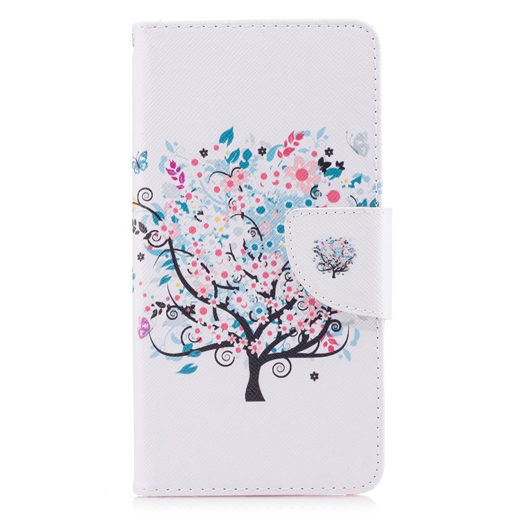 Patterned PU Leather Wallet Stand Protective Phone Shell for LG V30 - Tree with Colorful Flowers-2
