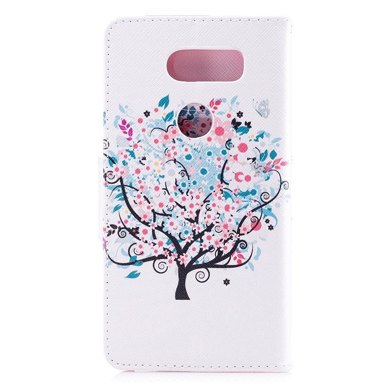 Patterned PU Leather Wallet Stand Protective Phone Shell for LG V30 - Tree with Colorful Flowers-3