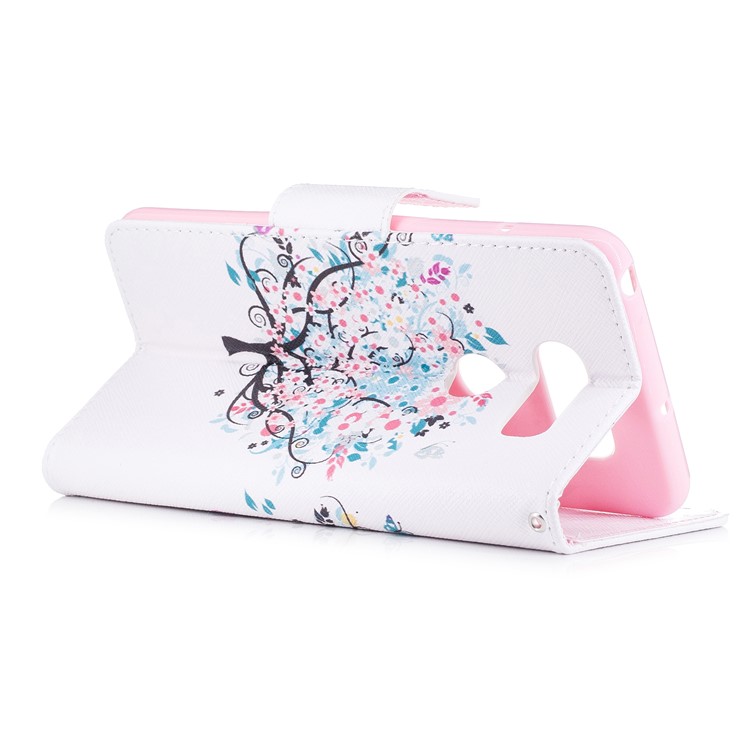 Patterned PU Leather Wallet Stand Protective Phone Shell for LG V30 - Tree with Colorful Flowers-4