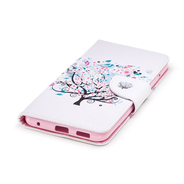 Patterned PU Leather Wallet Stand Protective Phone Shell for LG V30 - Tree with Colorful Flowers-6