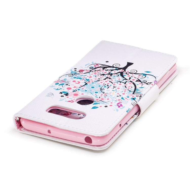 Patterned PU Leather Wallet Stand Protective Phone Shell for LG V30 - Tree with Colorful Flowers-7