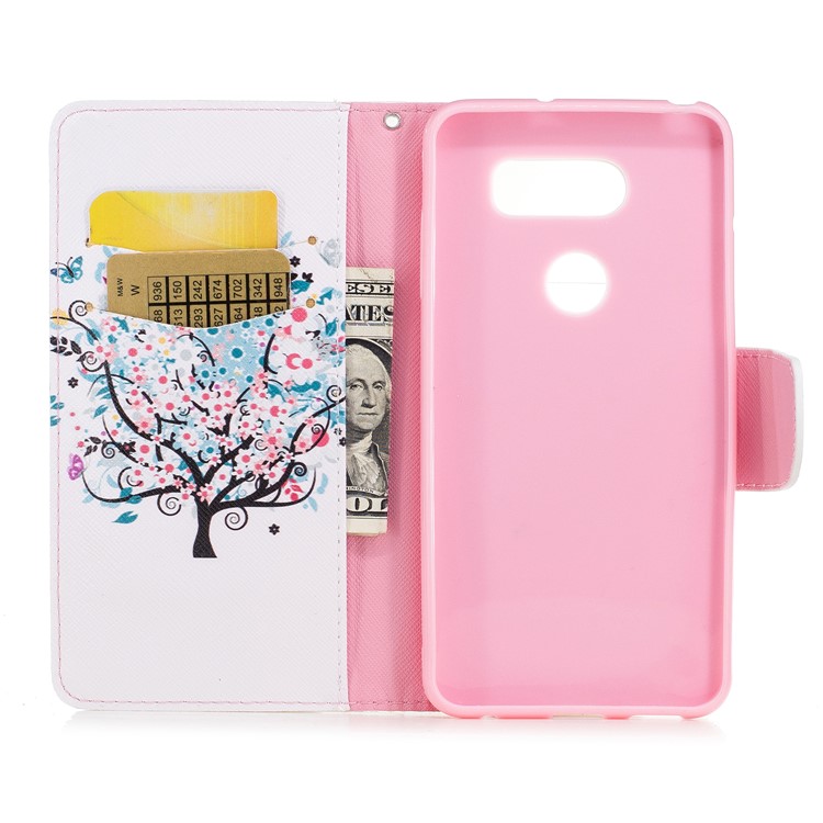 Patterned PU Leather Wallet Stand Protective Phone Shell for LG V30 - Tree with Colorful Flowers-8