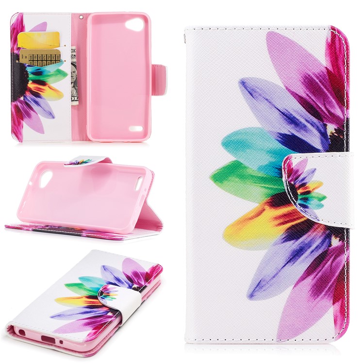 Carteira De Impressão Padrão Caixa De Couro Estojo De Couro Acessório De Telefone Celular Para LG Q6 M700N (versão Da UE) / Q6 Plus - Padrão De Pétalas-1