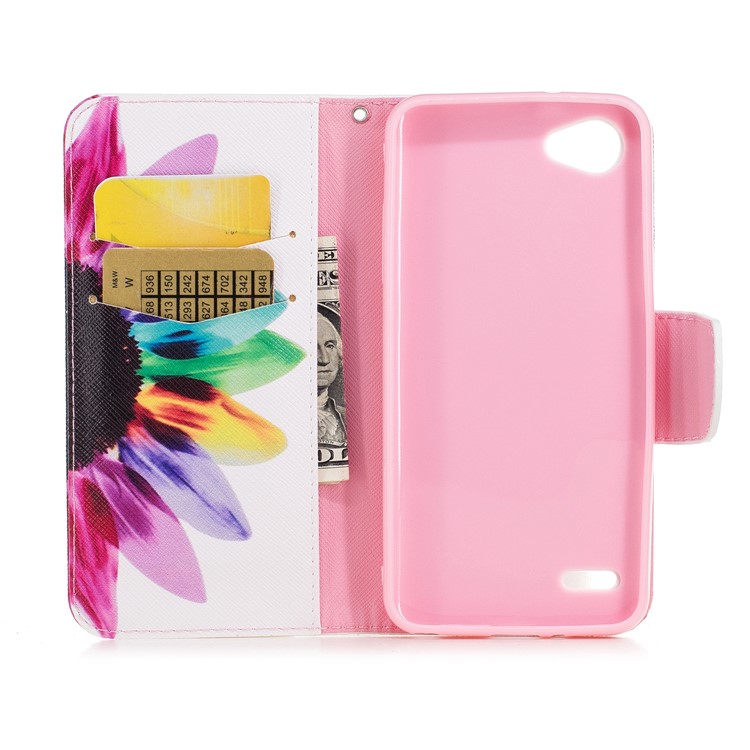Carteira De Impressão Padrão Caixa De Couro Estojo De Couro Acessório De Telefone Celular Para LG Q6 M700N (versão Da UE) / Q6 Plus - Padrão De Pétalas-8