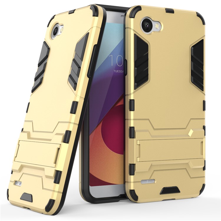 Shockproof PC + TPU Hybrid Kickstand Cell Phone Case for LG Q6 M700N (EU Version) / Q6 Plus - Gold-1
