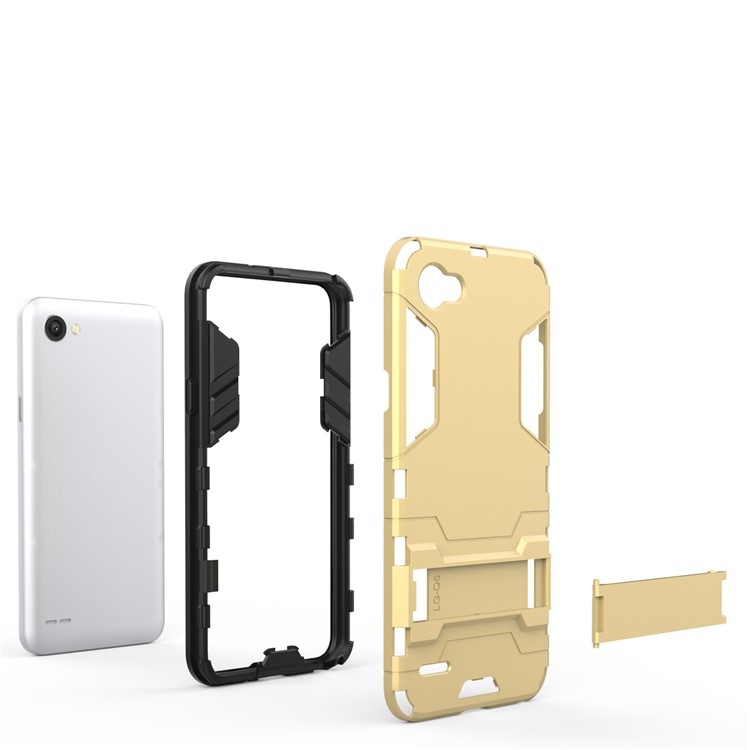 Shockproof PC + TPU Hybrid Kickstand Cell Phone Case for LG Q6 M700N (EU Version) / Q6 Plus - Gold-5