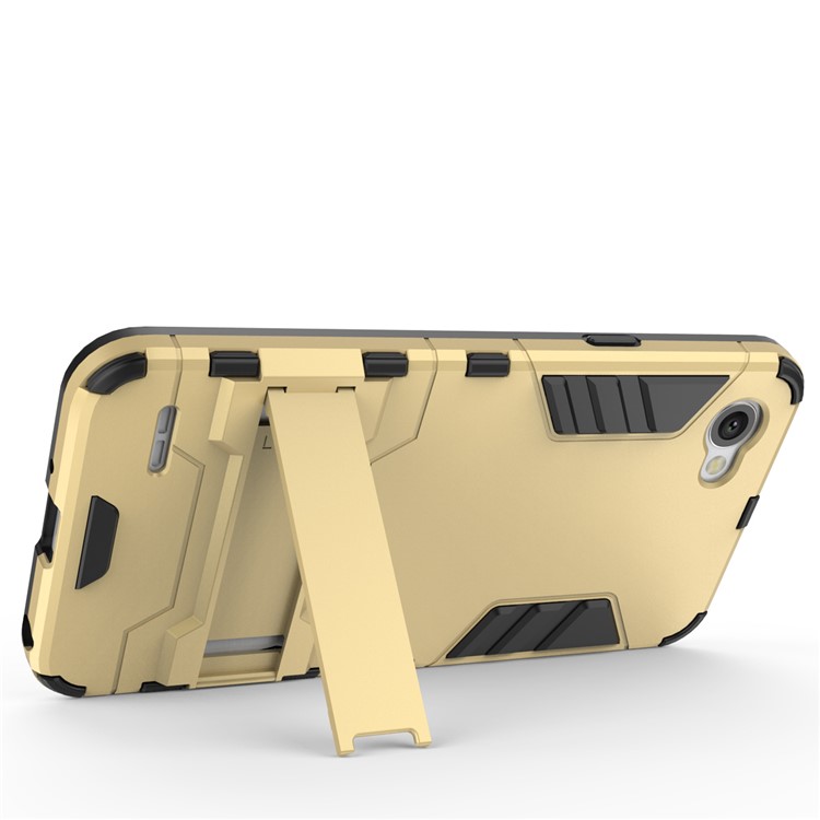 Shockproof PC + TPU Hybrid Kickstand Cell Phone Case for LG Q6 M700N (EU Version) / Q6 Plus - Gold-6